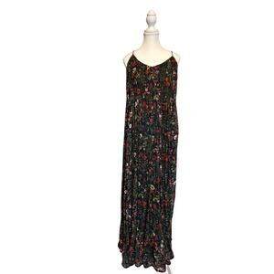 Anthropologie Payal Jain | Black/Red Floral Pleated Maxi Dress | 1X